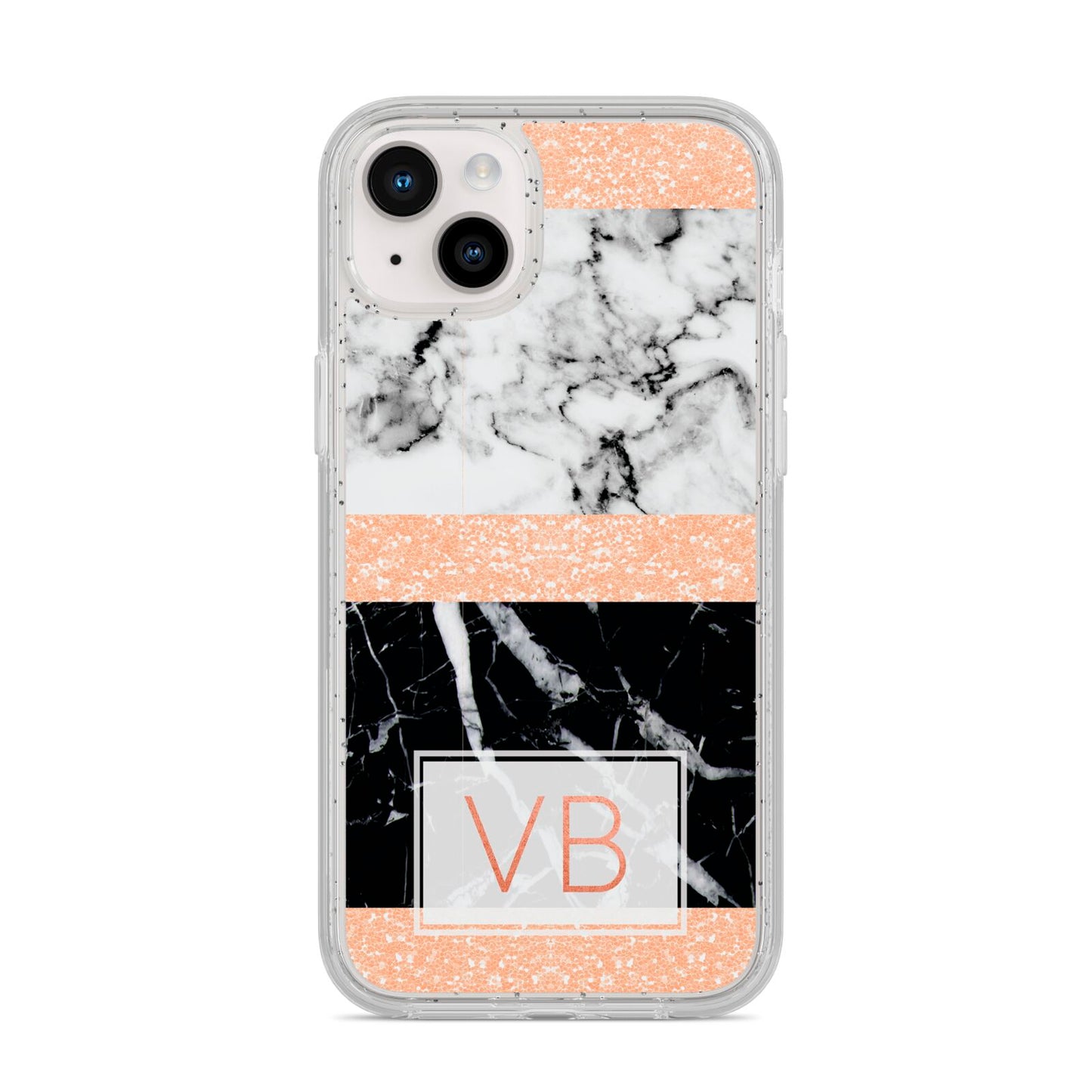 Personalised Black Marble Initials iPhone 14 Plus Glitter Tough Case Starlight