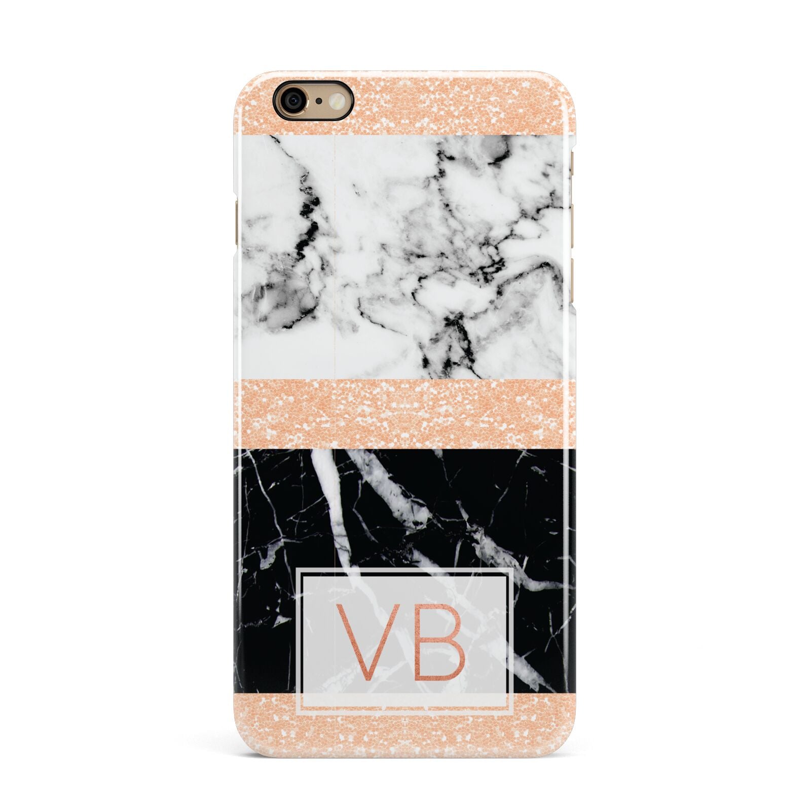 Personalised Black Marble Initials iPhone 6 Plus 3D Snap Case on Gold Phone