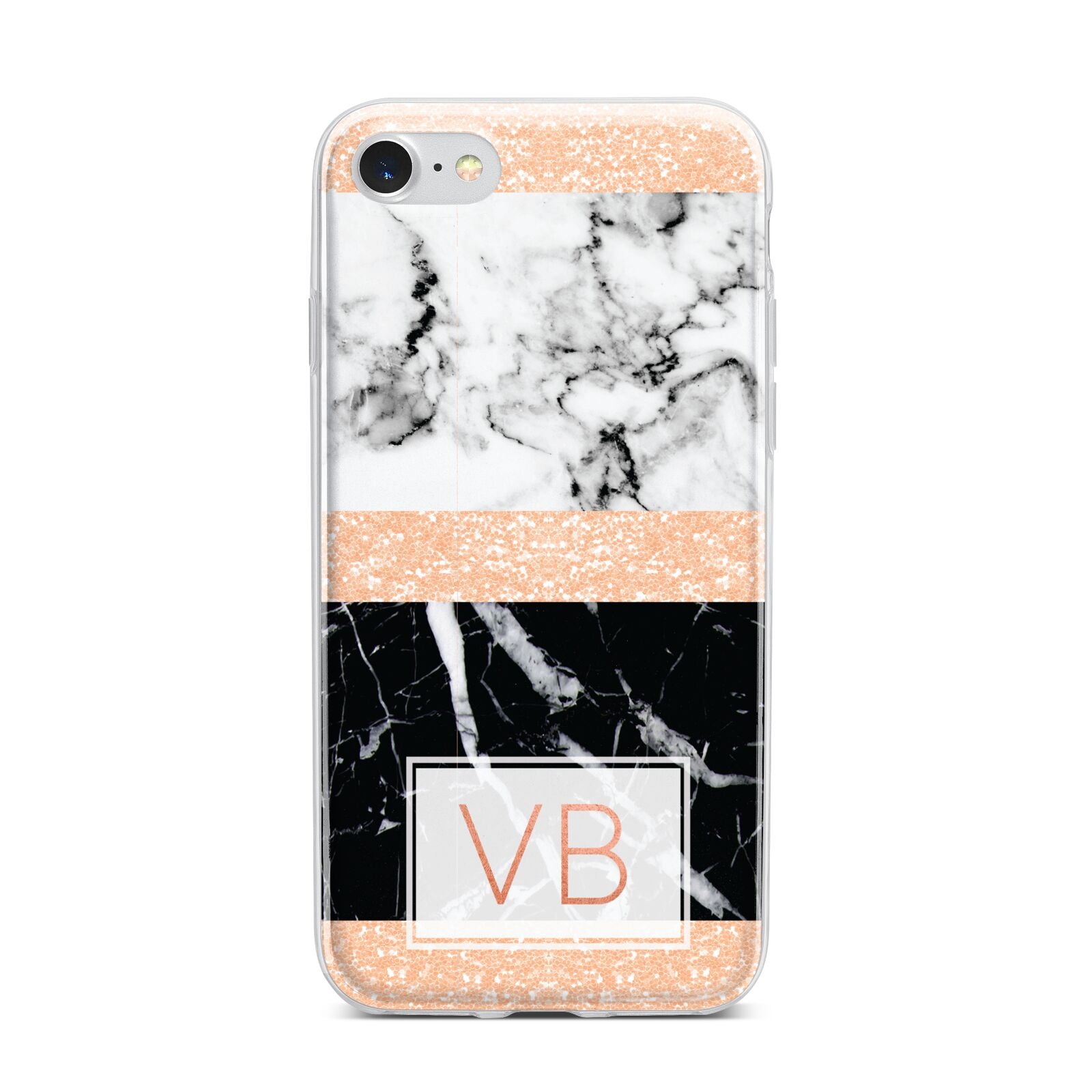 Personalised Black Marble Initials iPhone 7 Bumper Case on Silver iPhone