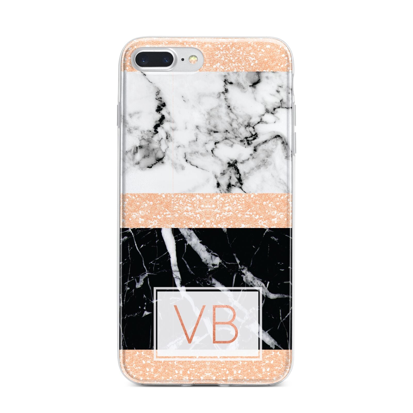 Personalised Black Marble Initials iPhone 7 Plus Bumper Case on Silver iPhone