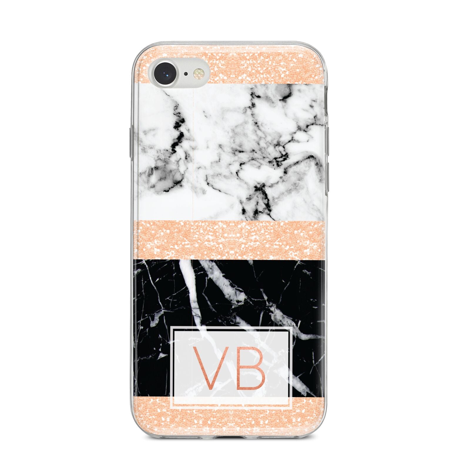 Personalised Black Marble Initials iPhone 8 Bumper Case on Silver iPhone
