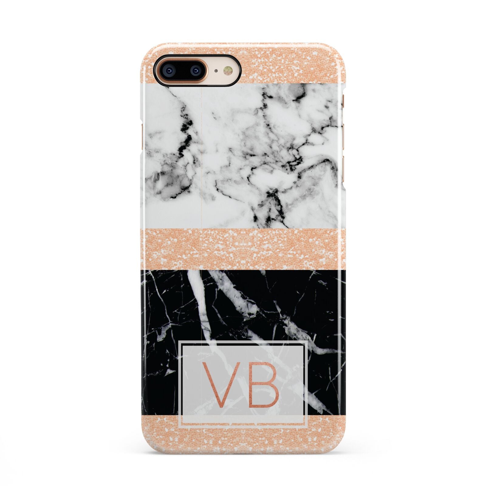 Personalised Black Marble Initials iPhone 8 Plus 3D Snap Case on Gold Phone