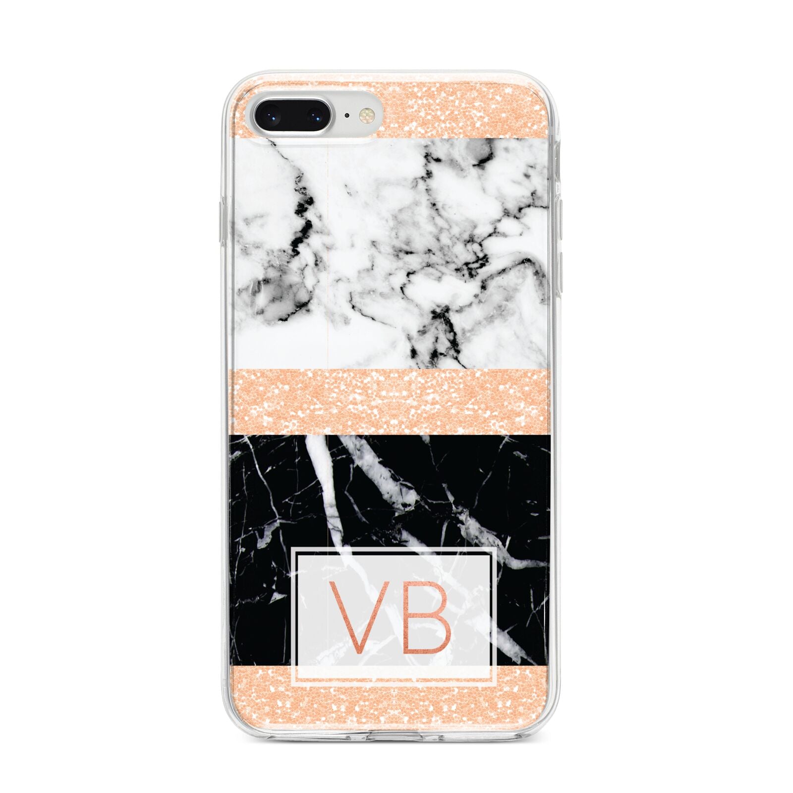 Personalised Black Marble Initials iPhone 8 Plus Bumper Case on Silver iPhone