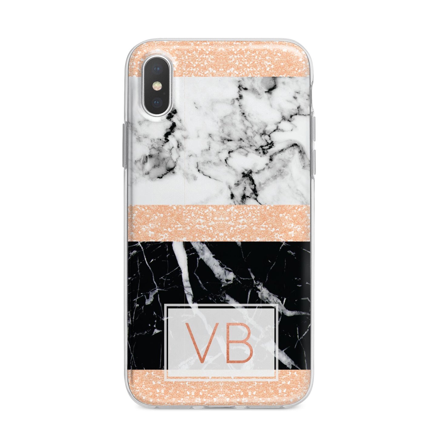 Personalised Black Marble Initials iPhone X Bumper Case on Silver iPhone Alternative Image 1
