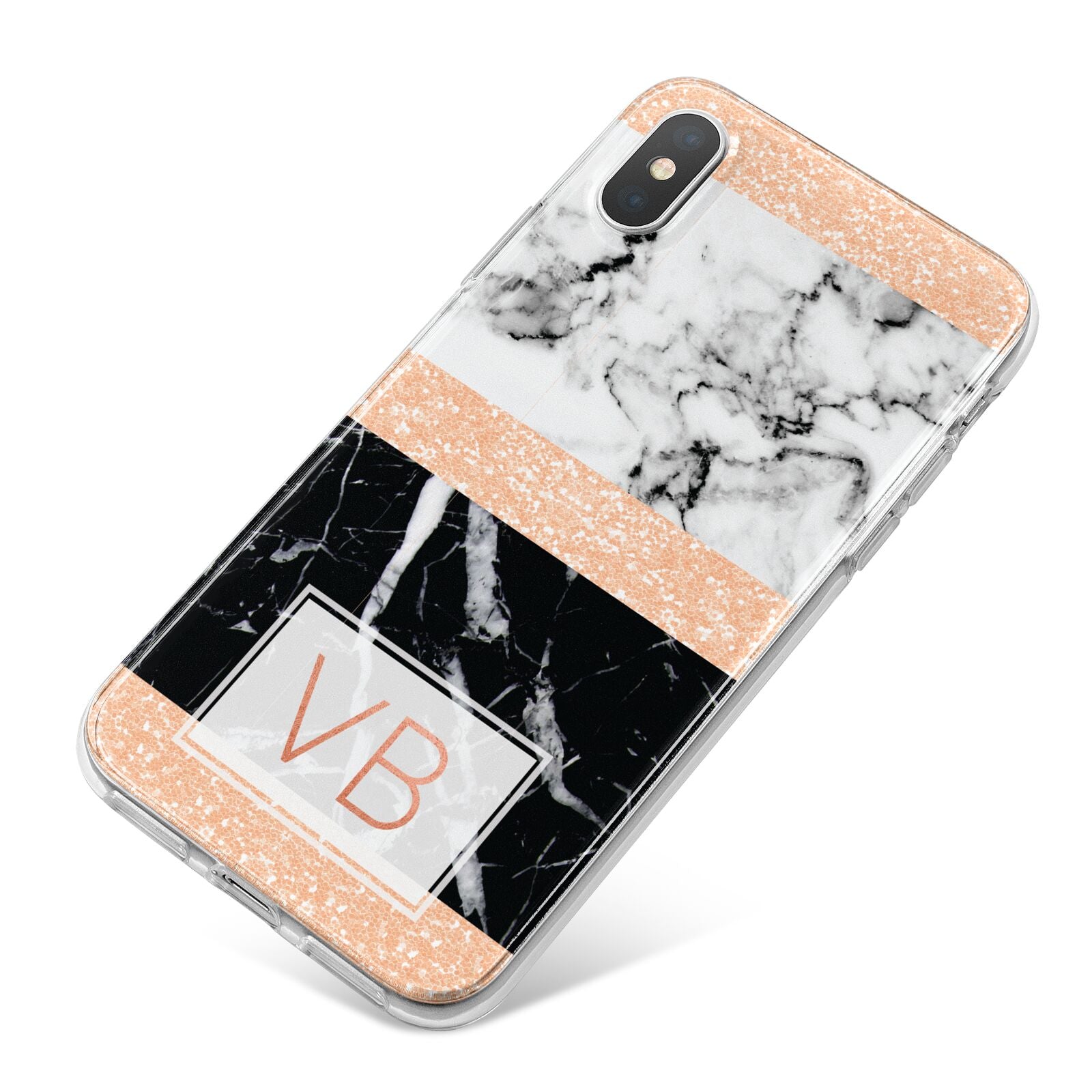 Personalised Black Marble Initials iPhone X Bumper Case on Silver iPhone