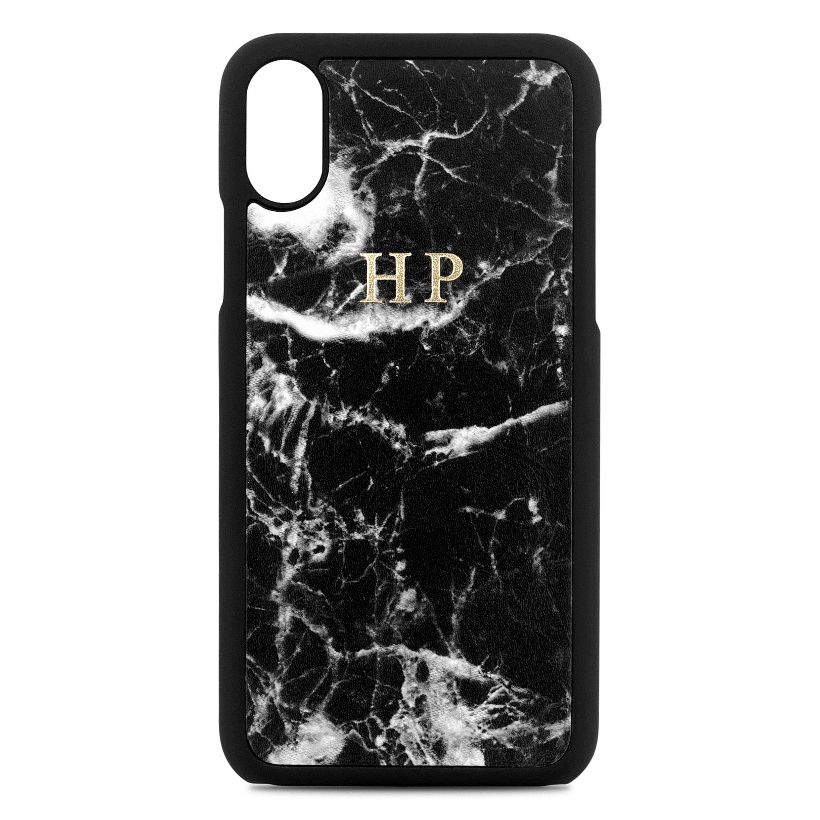 Personalised Black Marble Leather iPhone X Case