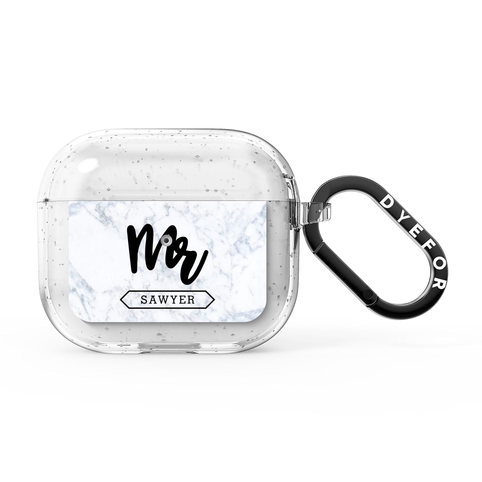 Personalised Black Mr Surname On Marble AirPods Glitter Case 3rd Gen