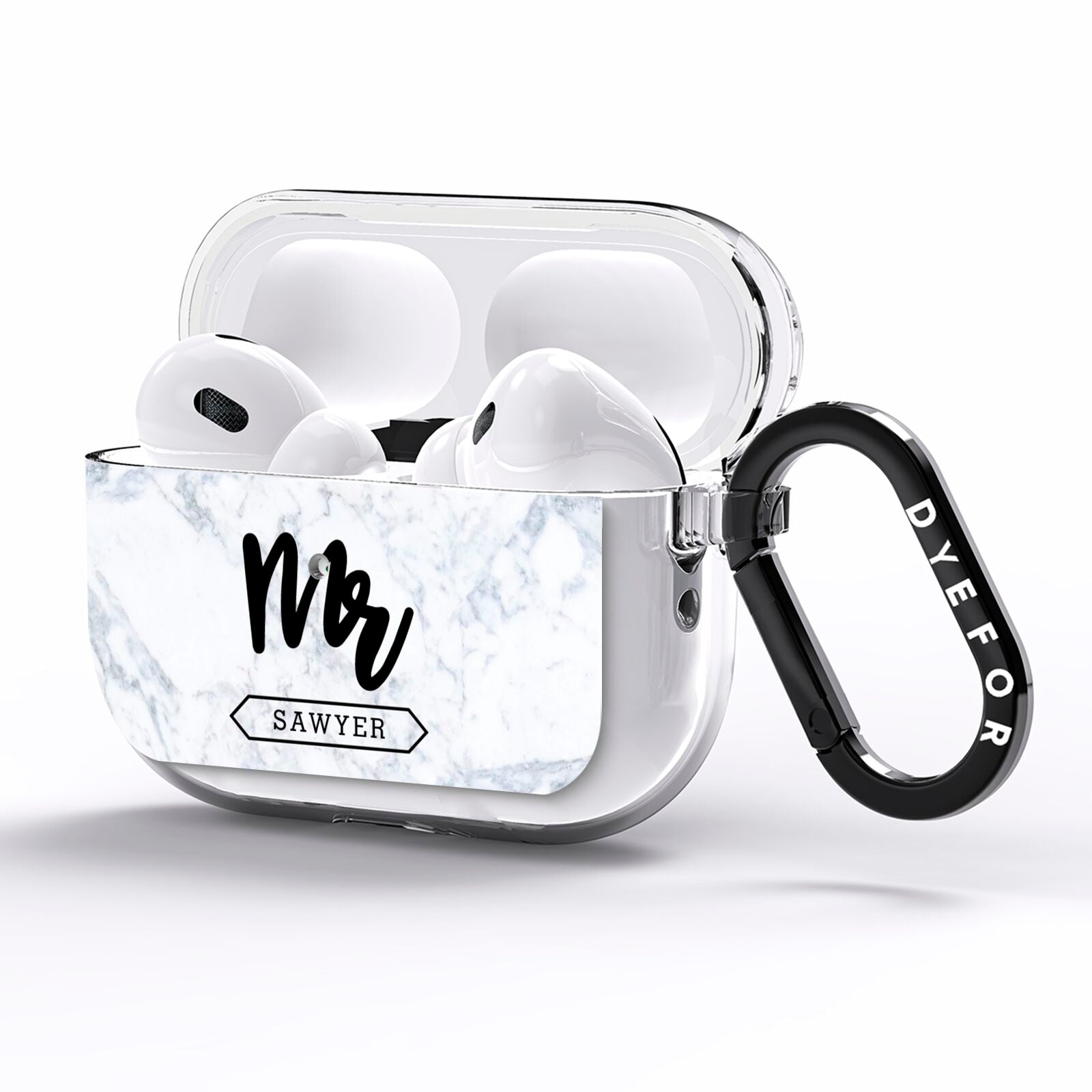 Personalised Black Mr Surname On Marble AirPods Pro Clear Case Side Image
