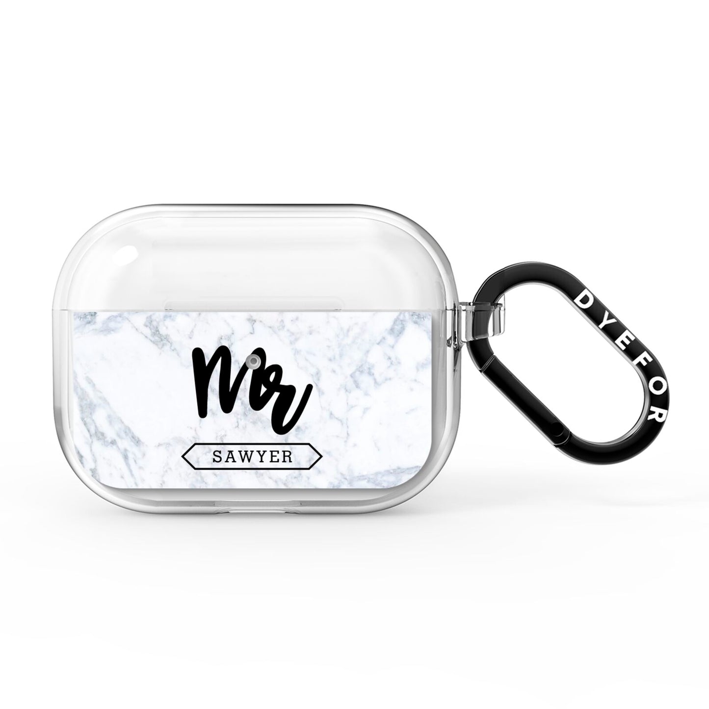 Personalised Black Mr Surname On Marble AirPods Pro Clear Case