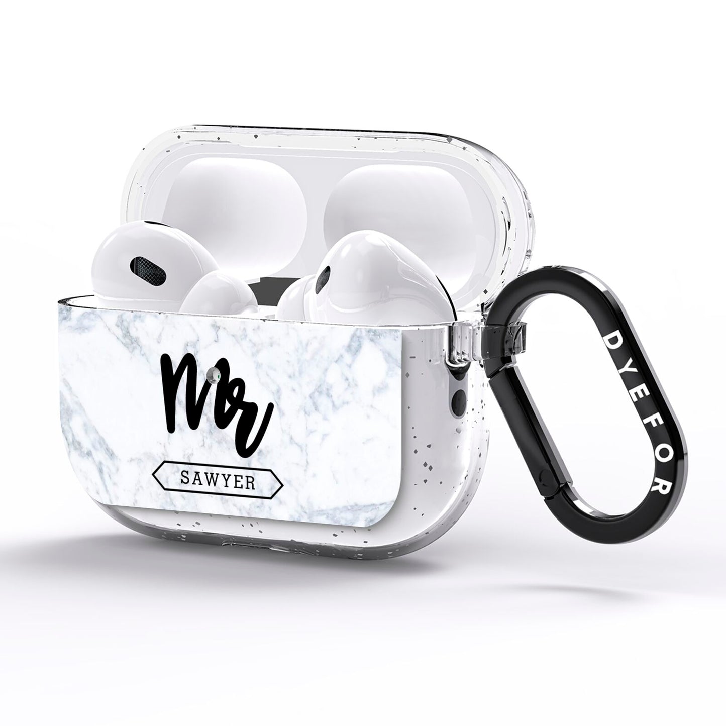 Personalised Black Mr Surname On Marble AirPods Pro Glitter Case Side Image