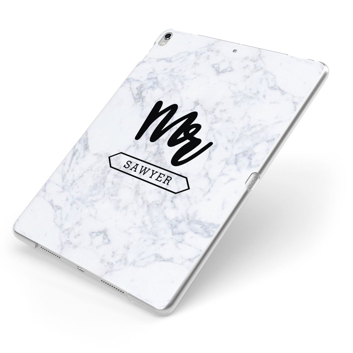 Personalised Black Mr Surname On Marble Apple iPad Case on Silver iPad Side View