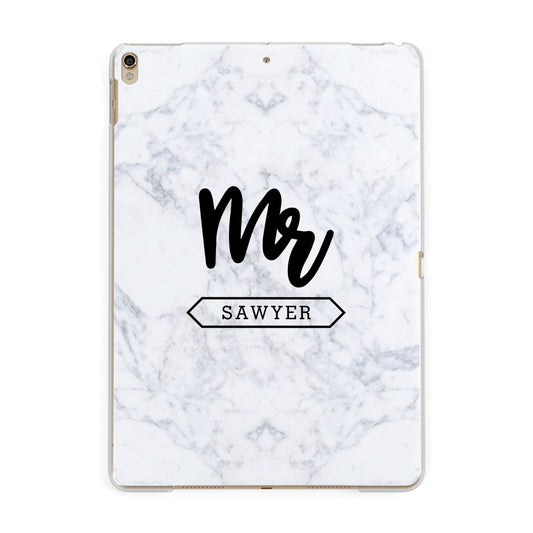 Personalised Black Mr Surname On Marble Apple iPad Gold Case