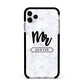 Personalised Black Mr Surname On Marble Apple iPhone 11 Pro Max in Silver with Black Impact Case