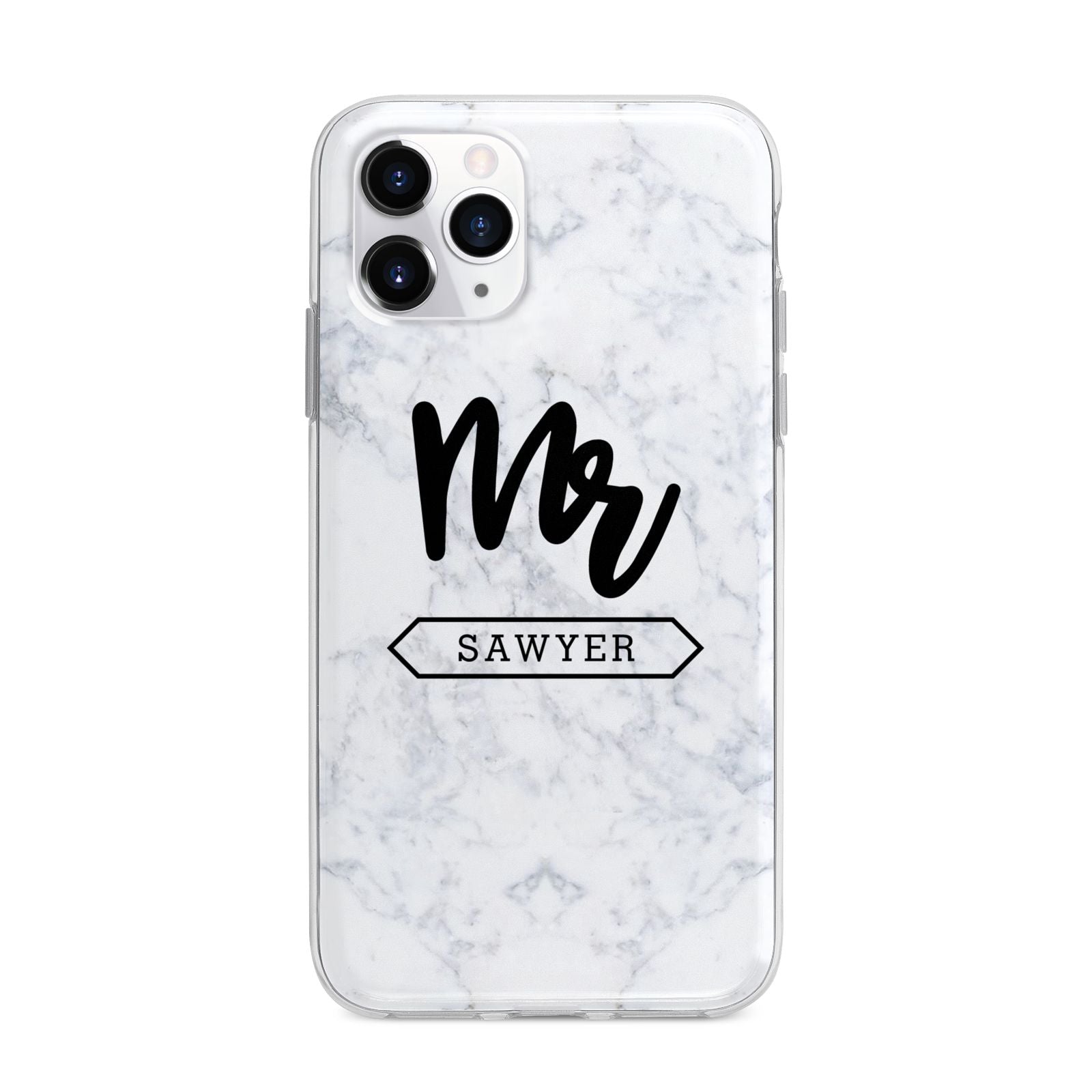 Personalised Black Mr Surname On Marble Apple iPhone 11 Pro Max in Silver with Bumper Case