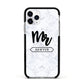 Personalised Black Mr Surname On Marble Apple iPhone 11 Pro in Silver with Black Impact Case