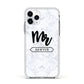 Personalised Black Mr Surname On Marble Apple iPhone 11 Pro in Silver with White Impact Case