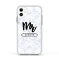 Personalised Black Mr Surname On Marble Apple iPhone 11 in White with White Impact Case