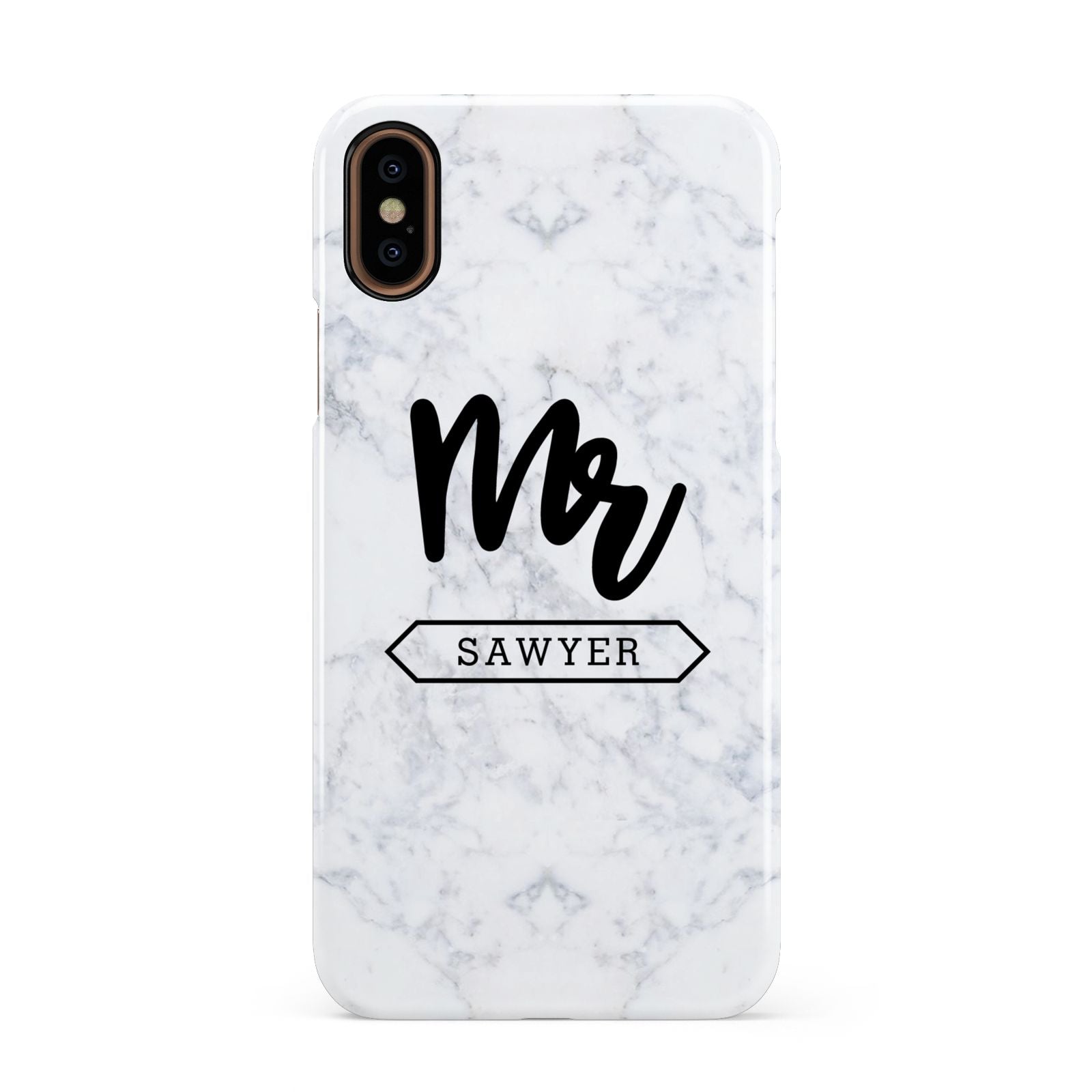 Personalised Black Mr Surname On Marble Apple iPhone XS 3D Snap Case