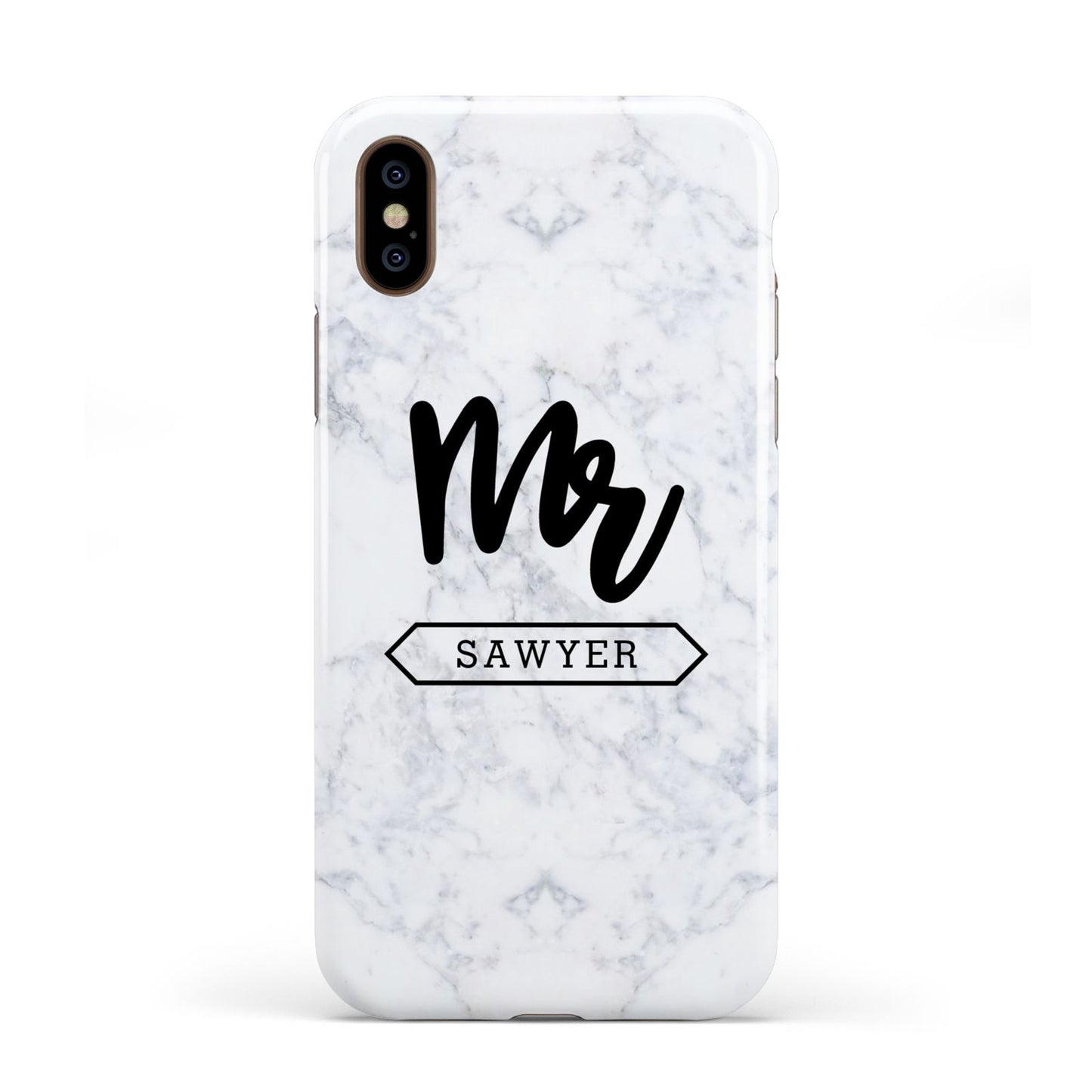 Personalised Black Mr Surname On Marble Apple iPhone XS 3D Tough