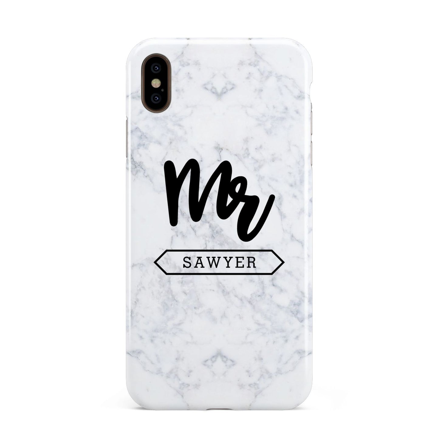 Personalised Black Mr Surname On Marble Apple iPhone Xs Max 3D Tough Case