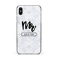 Personalised Black Mr Surname On Marble Apple iPhone Xs Max Impact Case Black Edge on Silver Phone