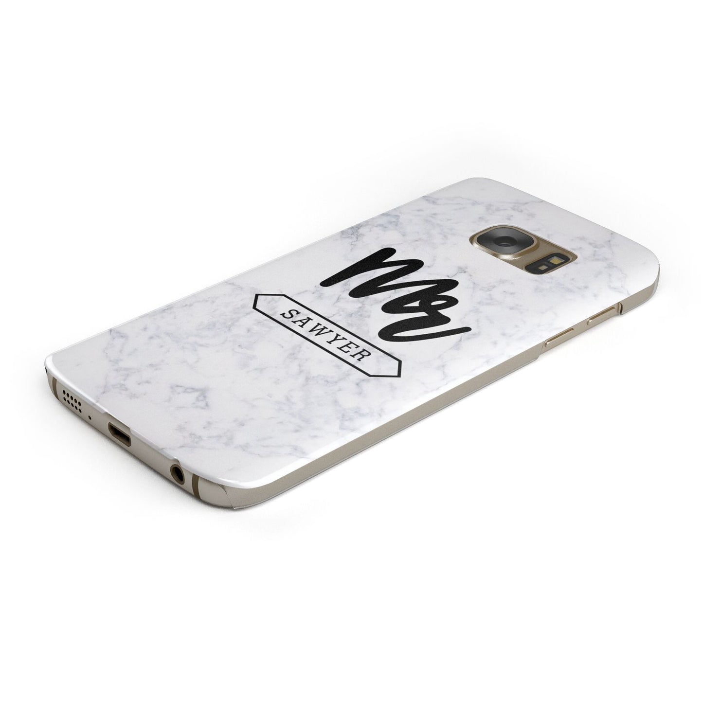 Personalised Black Mr Surname On Marble Protective Samsung Galaxy Case Angled Image