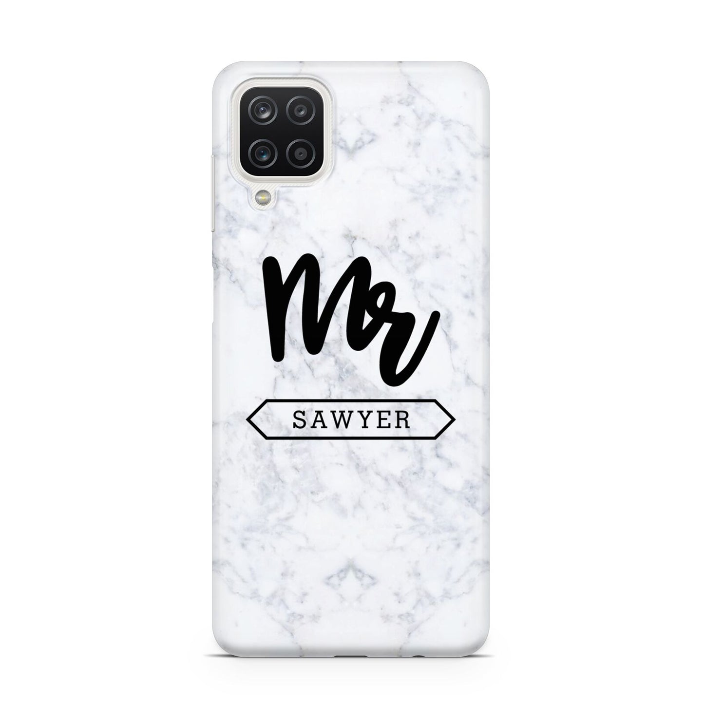 Personalised Black Mr Surname On Marble Samsung A12 Case