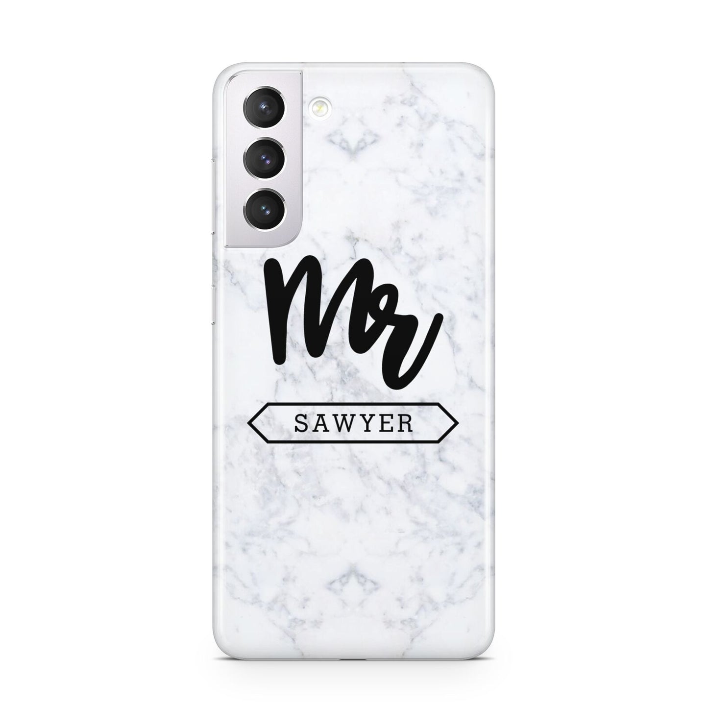 Personalised Black Mr Surname On Marble Samsung S21 Case