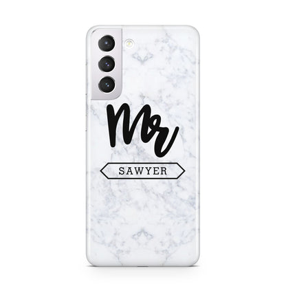 Personalised Black Mr Surname On Marble Samsung S21 Case