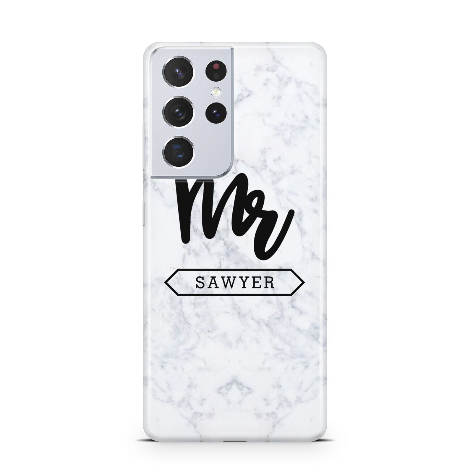 Personalised Black Mr Surname On Marble Samsung S21 Ultra Case