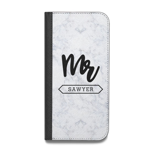 Personalised Black Mr Surname On Marble Vegan Leather Flip Samsung Case