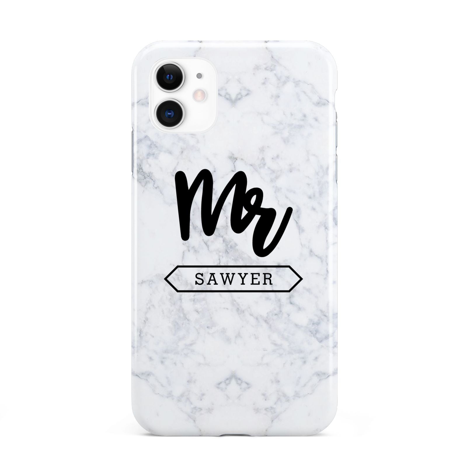 Personalised Black Mr Surname On Marble iPhone 11 3D Tough Case