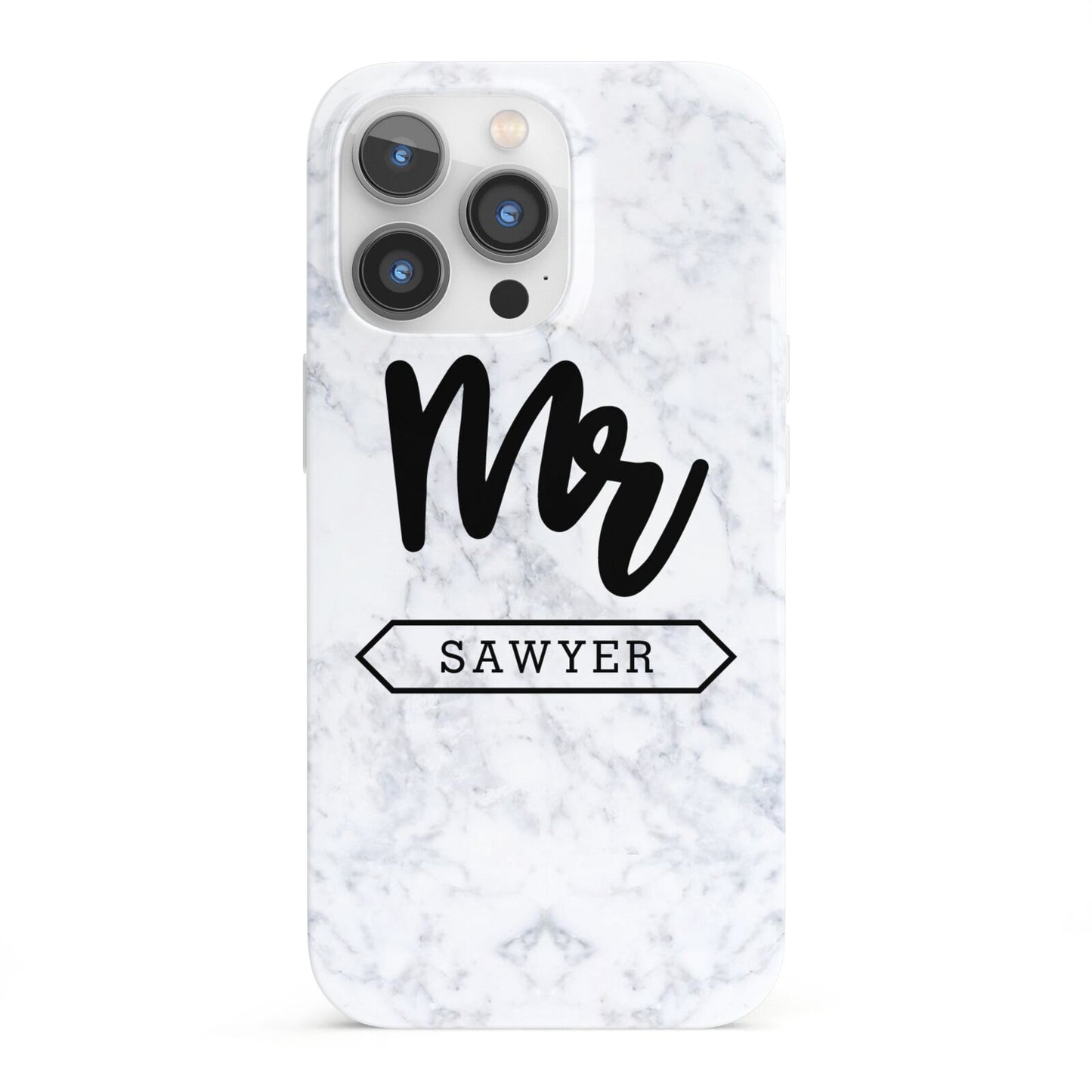 Personalised Black Mr Surname On Marble iPhone 13 Pro Full Wrap 3D Snap Case