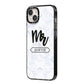 Personalised Black Mr Surname On Marble iPhone 14 Plus Black Impact Case Side Angle on Silver phone