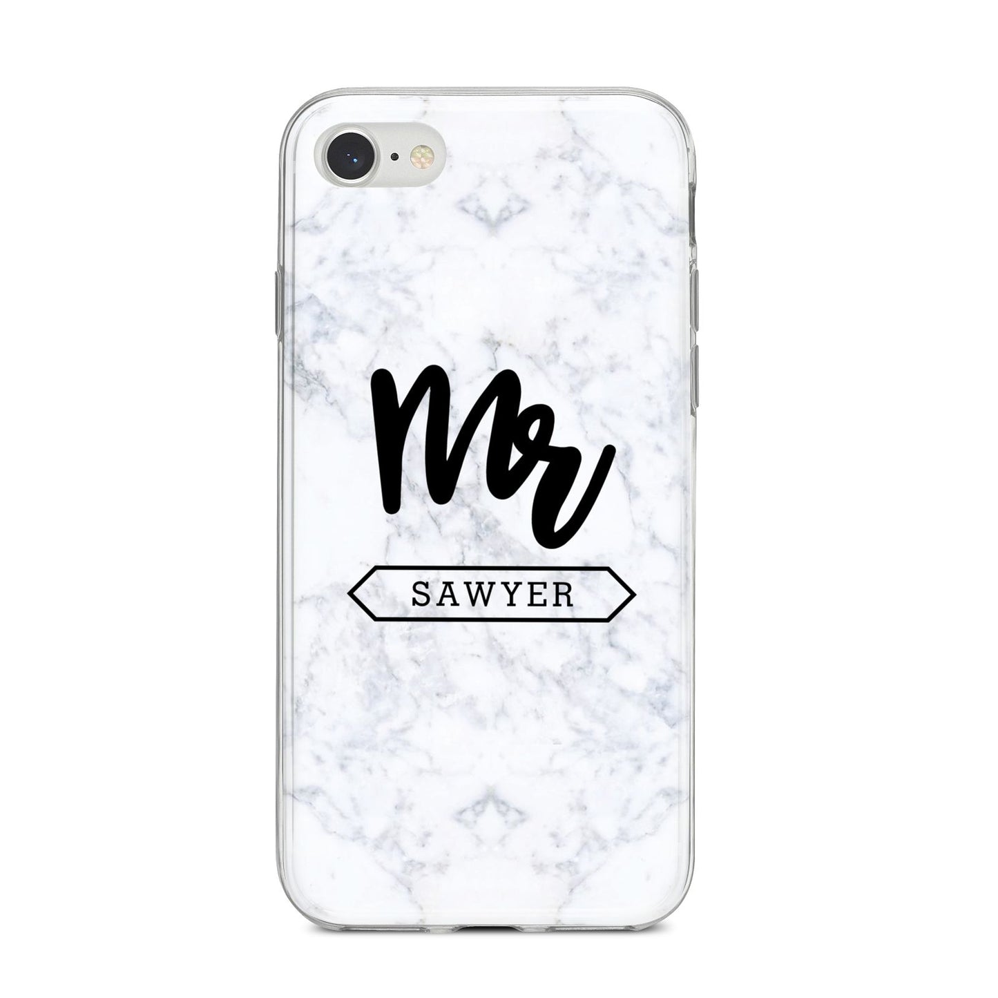 Personalised Black Mr Surname On Marble iPhone 8 Bumper Case on Silver iPhone
