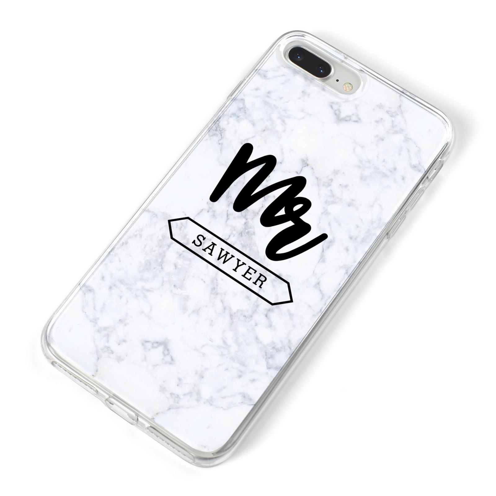 Personalised Black Mr Surname On Marble iPhone 8 Plus Bumper Case on Silver iPhone Alternative Image