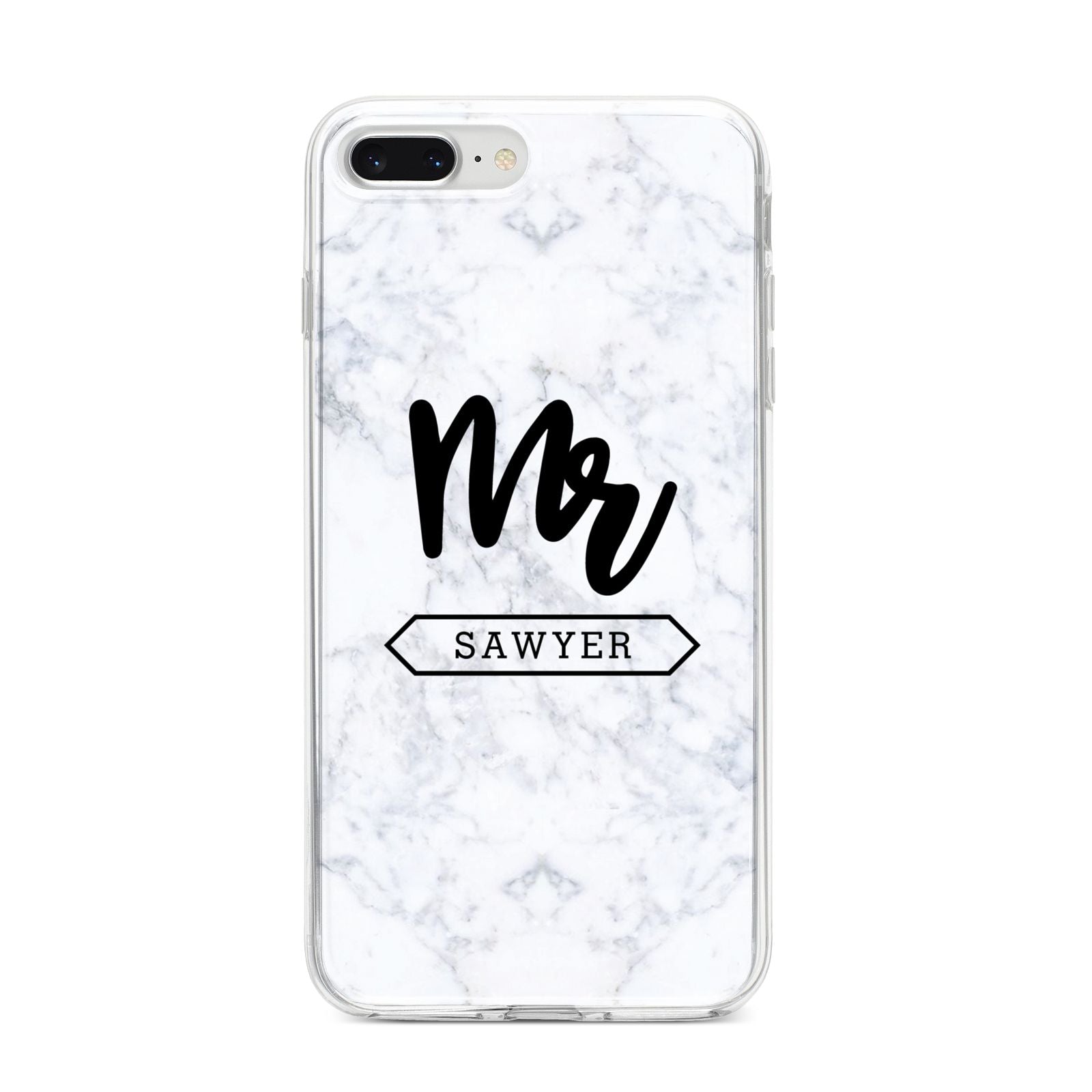 Personalised Black Mr Surname On Marble iPhone 8 Plus Bumper Case on Silver iPhone