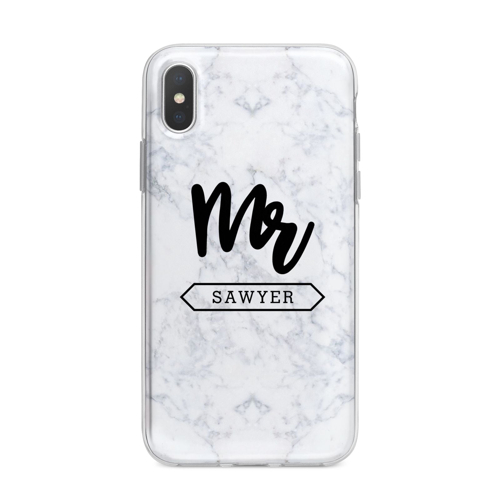 Personalised Black Mr Surname On Marble iPhone X Bumper Case on Silver iPhone Alternative Image 1
