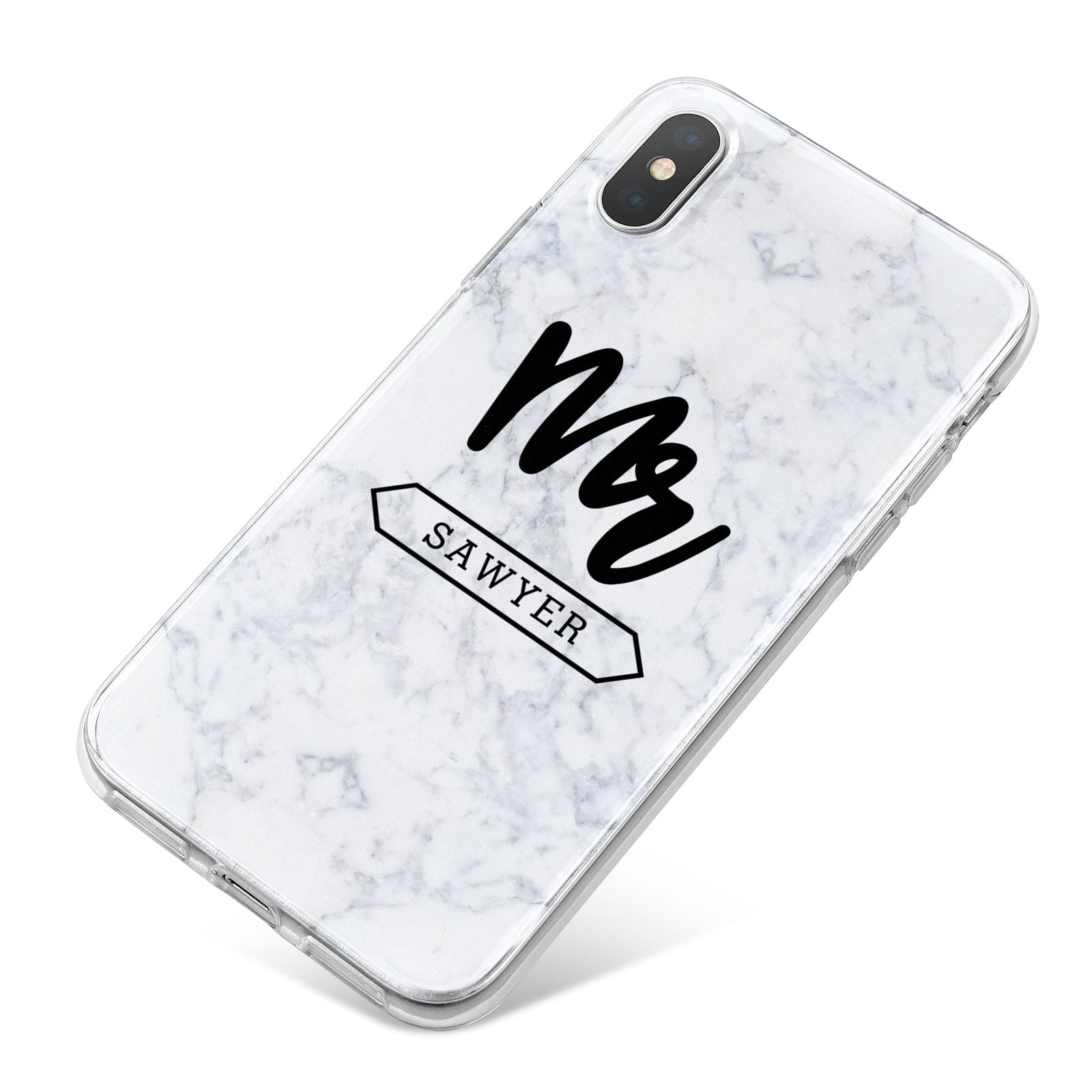Personalised Black Mr Surname On Marble iPhone X Bumper Case on Silver iPhone