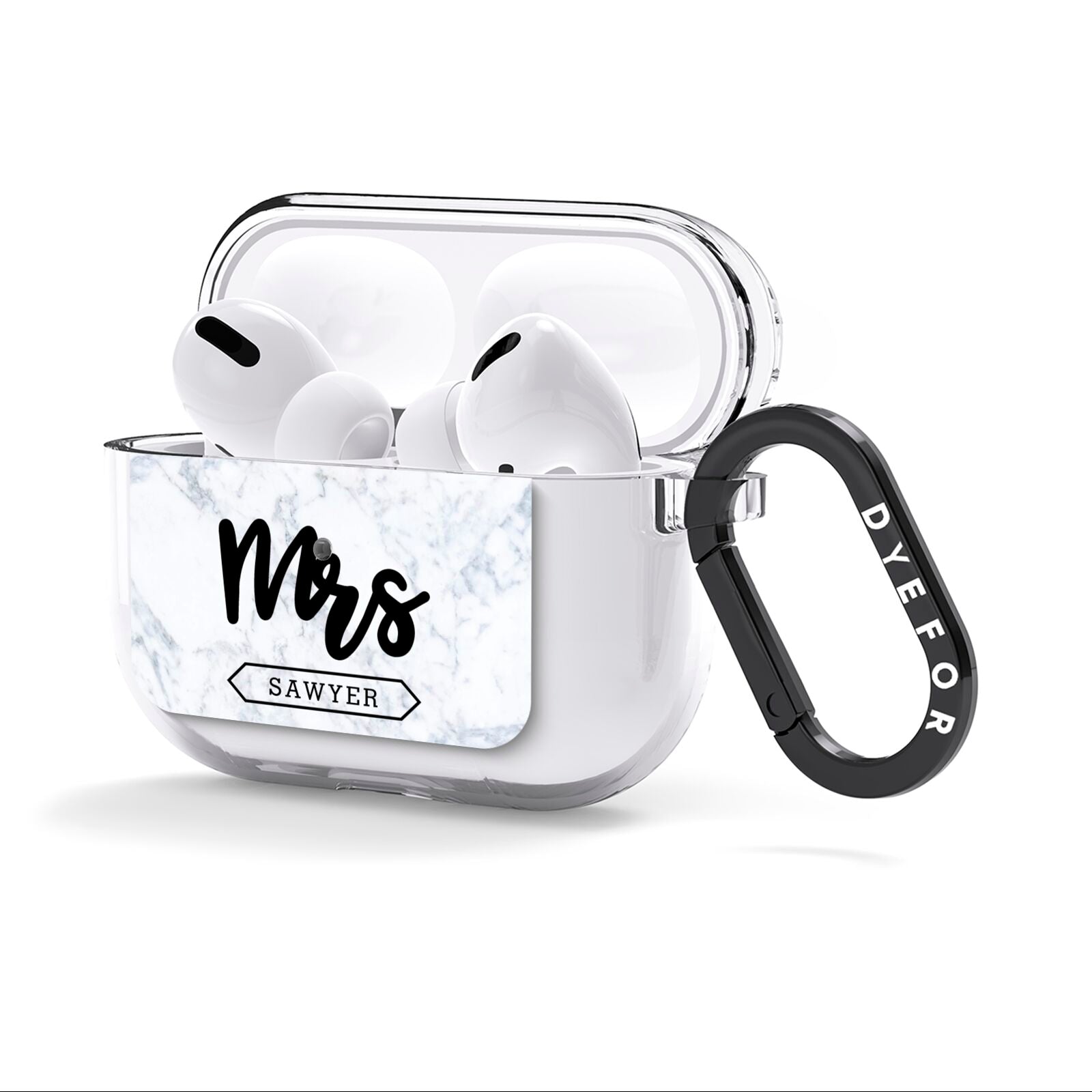Personalised Black Mrs Surname On Marble AirPods Clear Case 3rd Gen Side Image