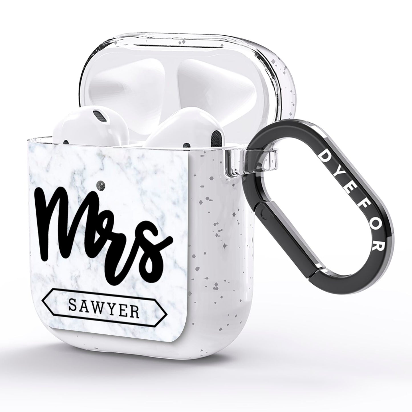 Personalised Black Mrs Surname On Marble AirPods Glitter Case Side Image