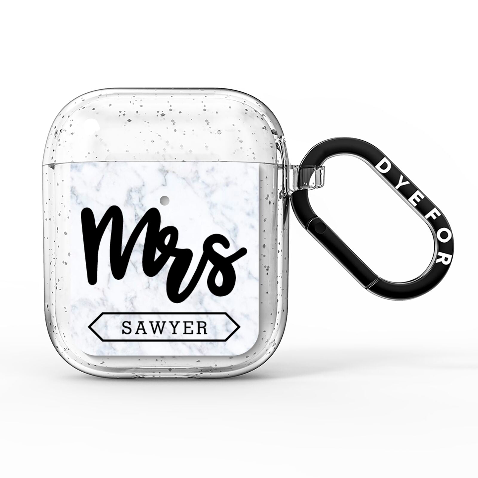 Personalised Black Mrs Surname On Marble AirPods Glitter Case