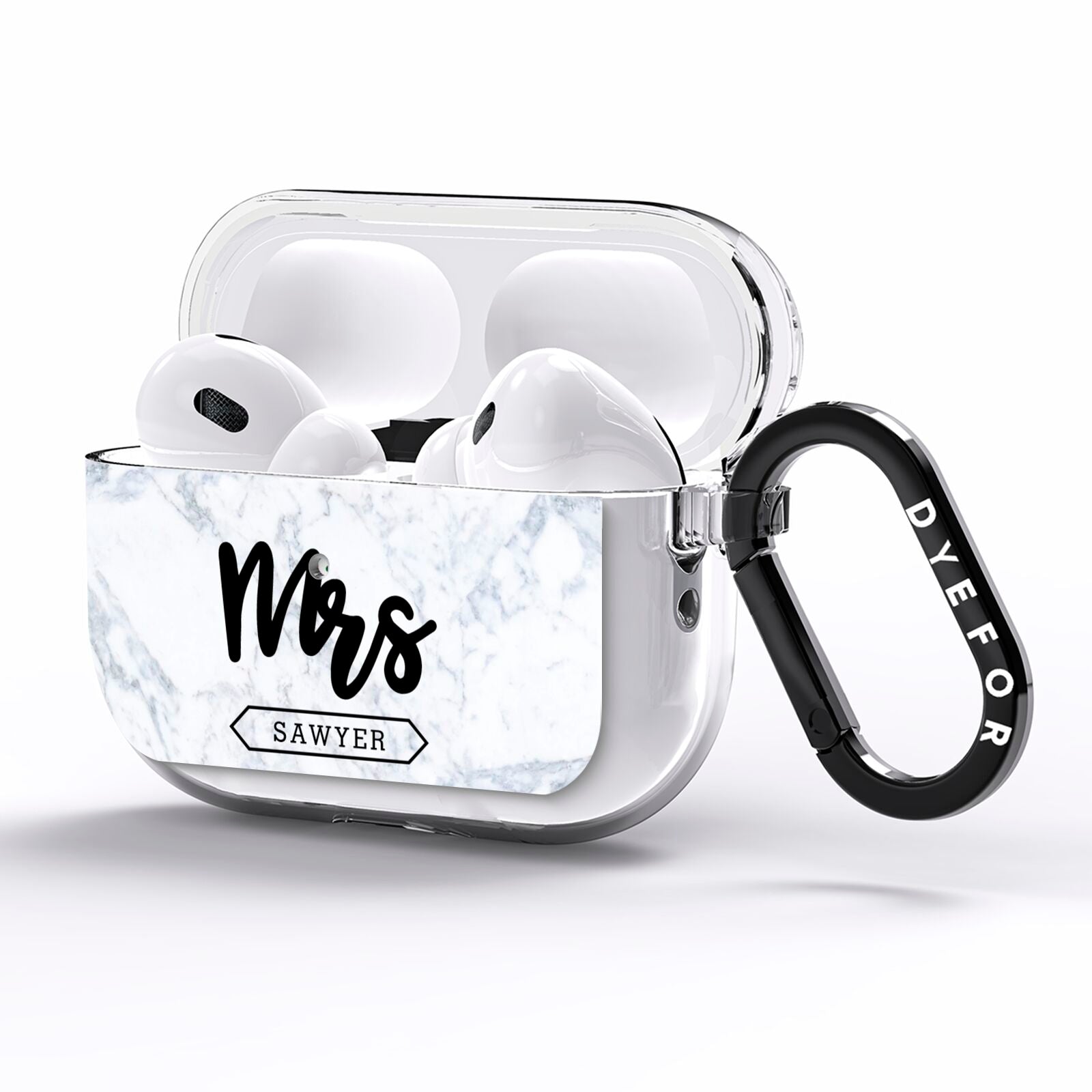 Personalised Black Mrs Surname On Marble AirPods Pro Clear Case Side Image