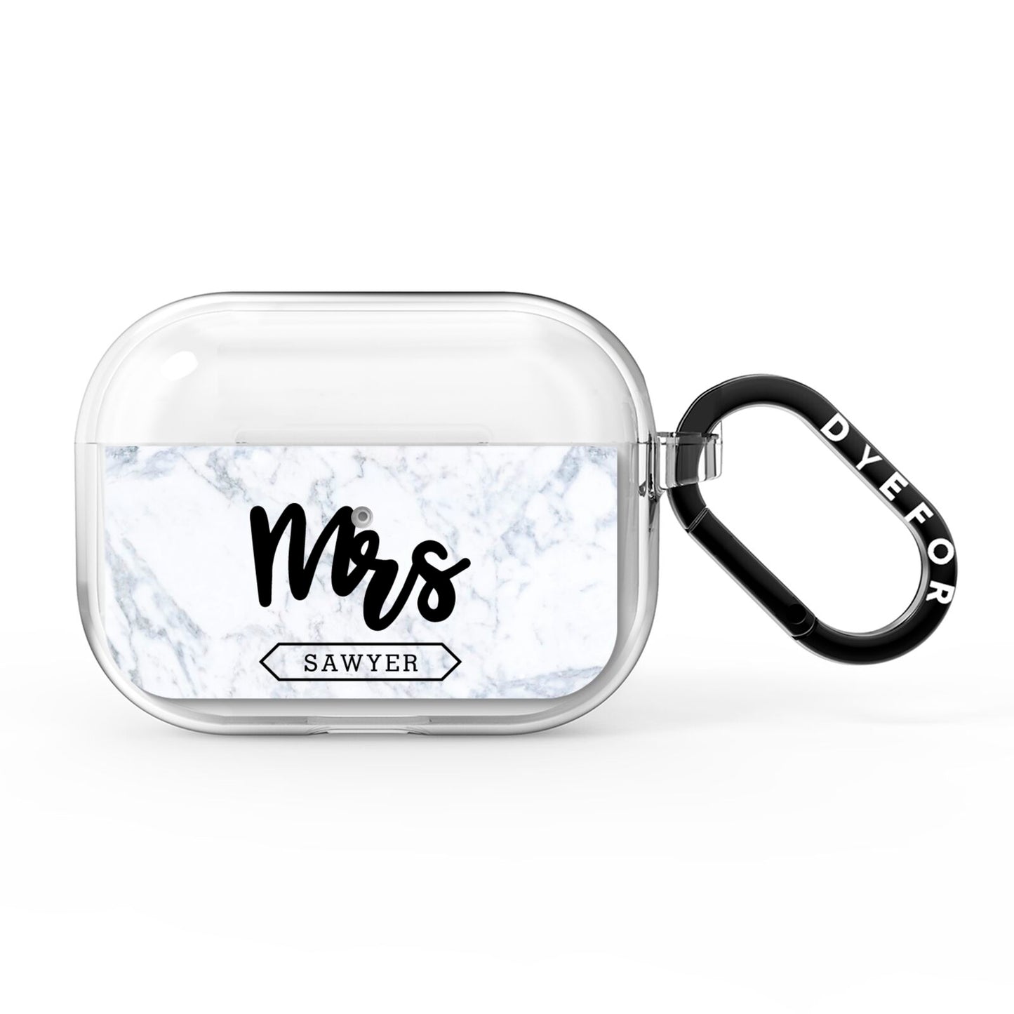 Personalised Black Mrs Surname On Marble AirPods Pro Clear Case
