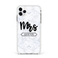 Personalised Black Mrs Surname On Marble Apple iPhone 11 Pro Max in Silver with White Impact Case