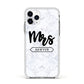 Personalised Black Mrs Surname On Marble Apple iPhone 11 Pro in Silver with White Impact Case