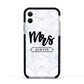 Personalised Black Mrs Surname On Marble Apple iPhone 11 in White with Black Impact Case