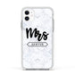 Personalised Black Mrs Surname On Marble Apple iPhone 11 in White with White Impact Case