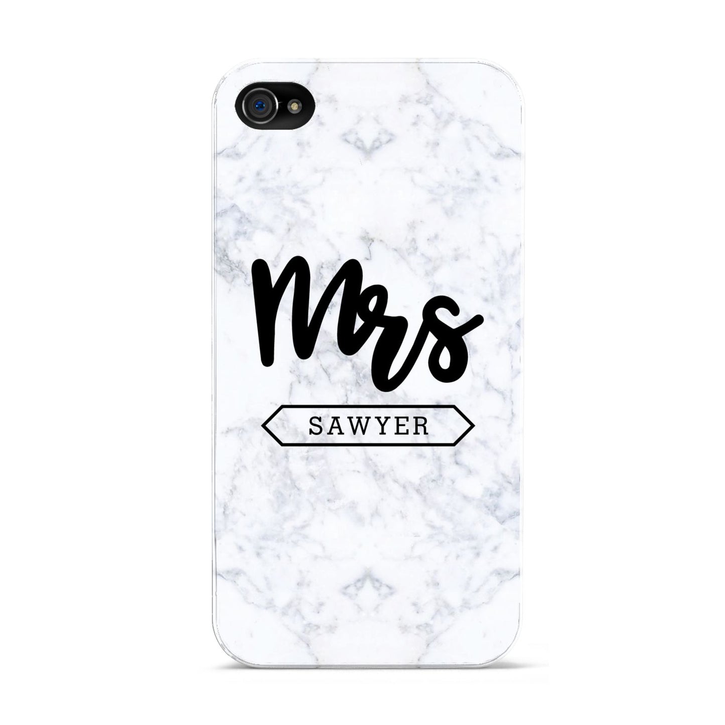 Personalised Black Mrs Surname On Marble Apple iPhone 4s Case