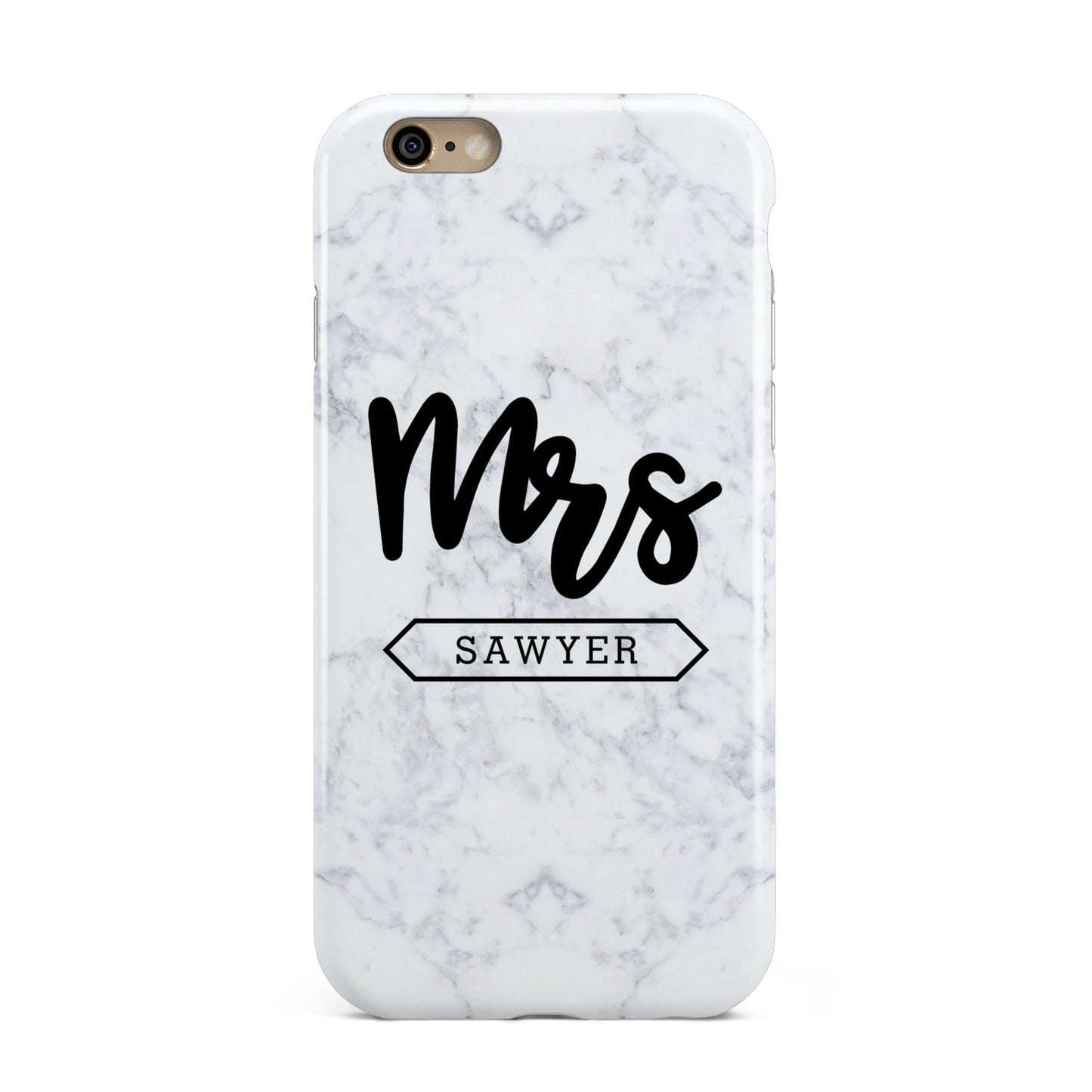 Personalised Black Mrs Surname On Marble Apple iPhone 6 3D Tough Case